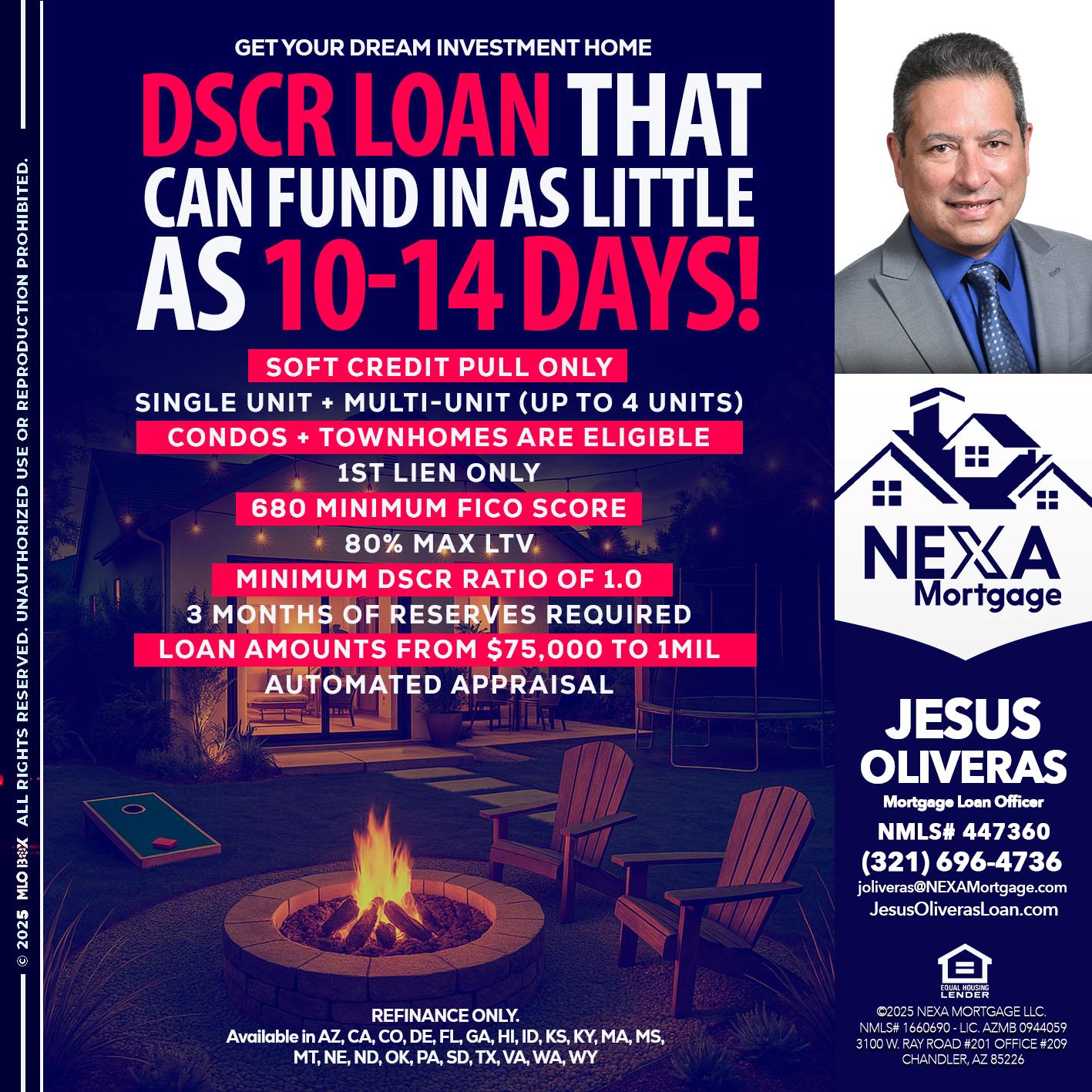 DSCR LOAN - Jesus Oliveras -Mortgage Loan Officer