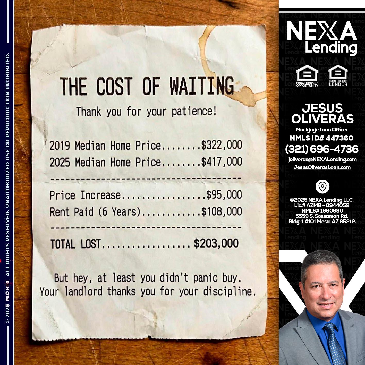 THE COST OF WAITING - Jesus Oliveras -Mortgage Loan Officer