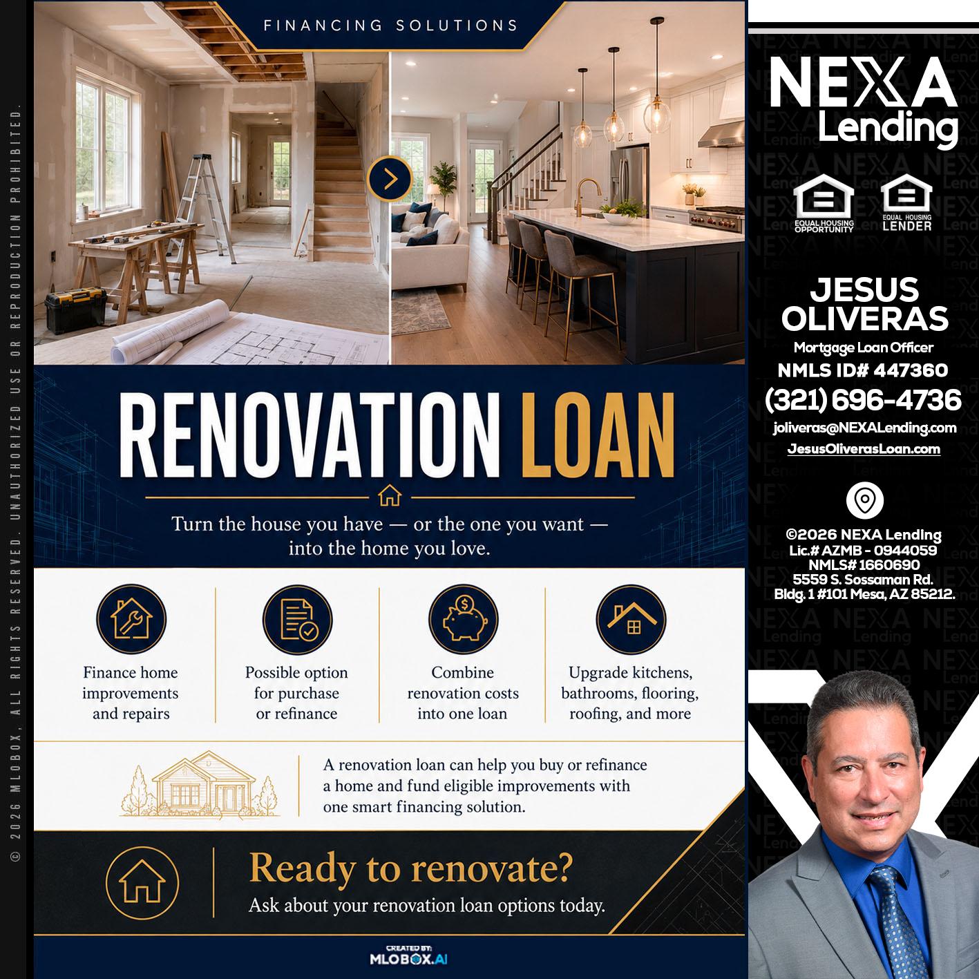 RENOVATION LOAN - Jesus Oliveras -Mortgage Loan Officer